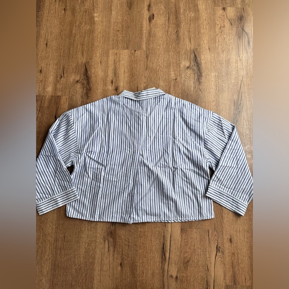 Everlane Blue And White Striped Cotton Collared The Woven PJ Top Size M NWT - Picture 6 of 6